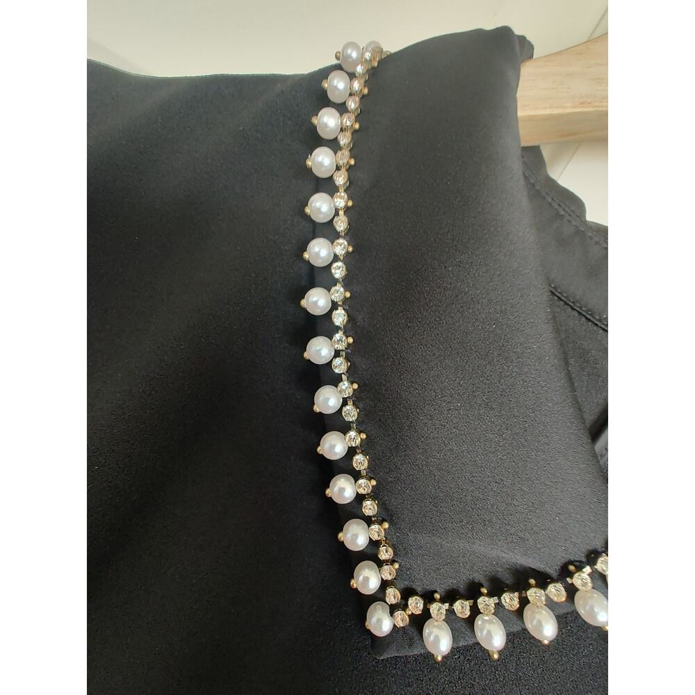 Karl Lagerfeld Black, Pearl Embellished- Gold Tone Mini Dress Size 12 $150 - Picture 2 of 15